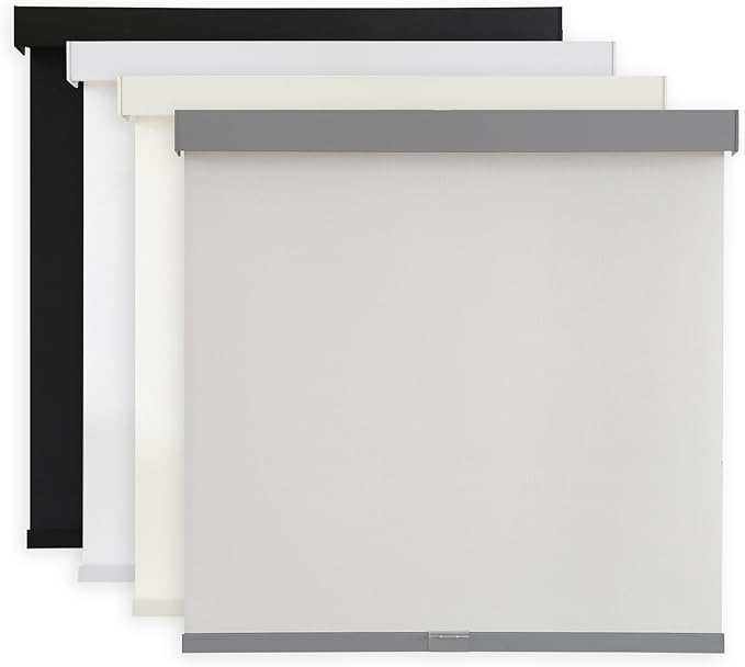AOSKY Light Filtering Roller Shades Cordless Blinds for Windows, 1% Openness Free-Stop Shades with Valance, Thermal Insulated Fabric, UV Protection, Natural Woven Blindss（29" W x 72" H, Grey）