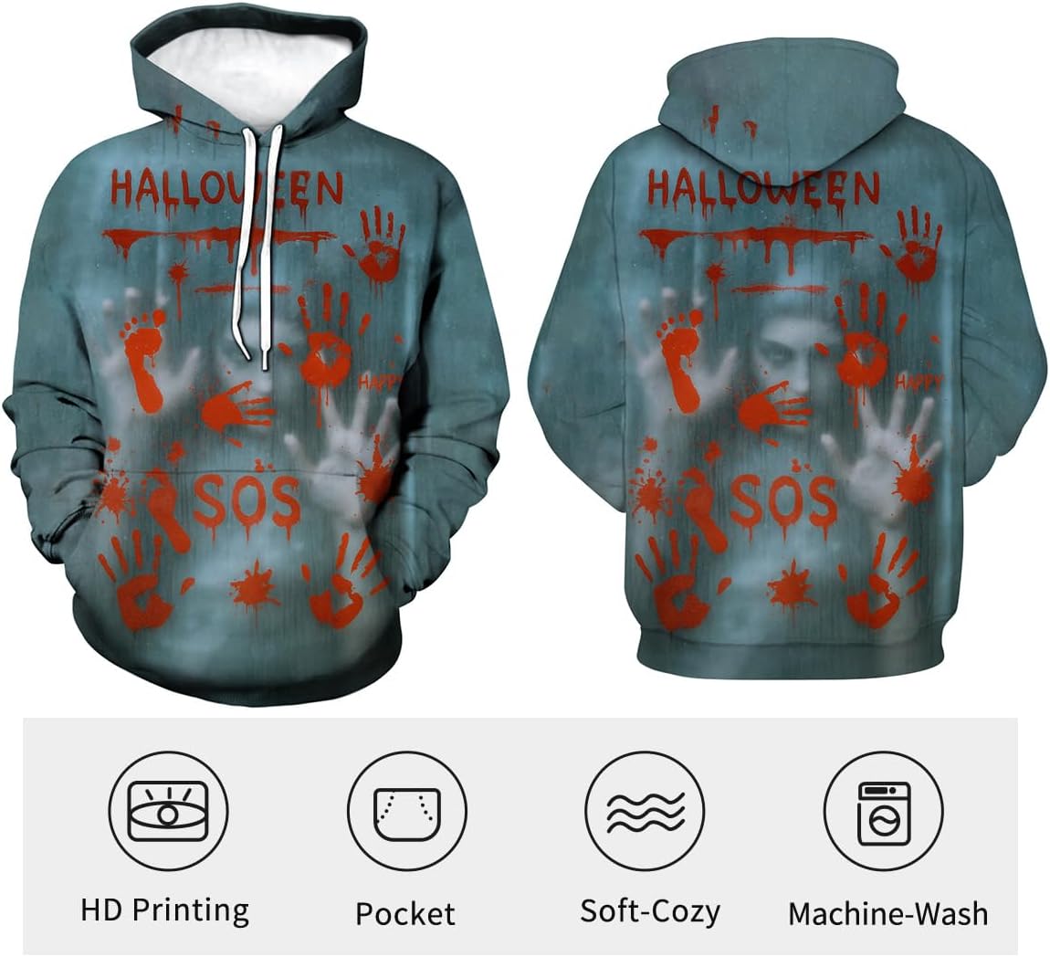 LAOLIUSN Novelty Long Sleeve Hoodie Funny Fashion Bloody Sweatshirts