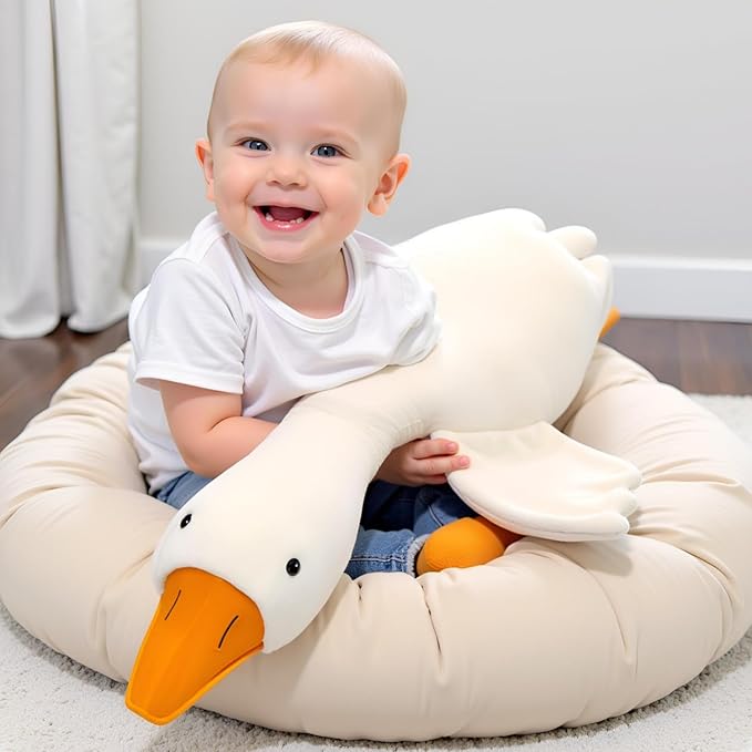Ryttir Giant Goose Plush - 35" Extra Soft Goose Stuffed Animal Hugging Pillow with Rotund Belly,Safety Nursery Decor & Sensory Comfort Toy,Cuddle Companion for Age 0+(Birthday Gender Neutral Gift)