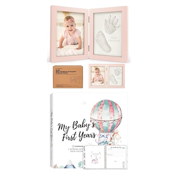 KeaBabies Baby Footprint Kit, Baby Shower Gifts for Girls, Boys and First 5 Years Baby Memory Journal - Personalized Baby Hand and Footprint Kit Keepsake - 90 Pages Hardcover First Year Memory Book