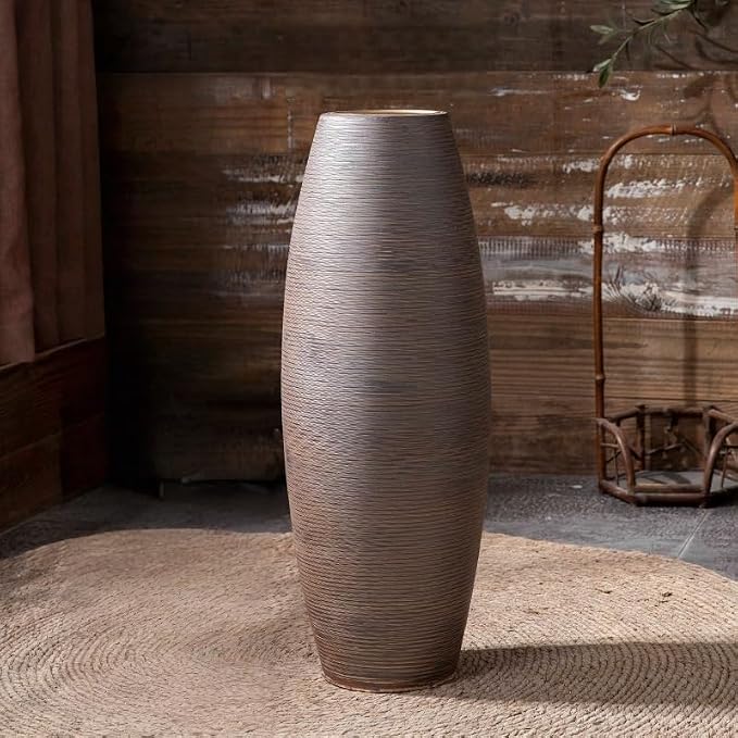 Tall Ceramic Floor Vase-23.6 inches (60cm) Vintage Ceramic Sturdy Home Decor Floor Textured Tall Vases for Living Room Entryway Decor