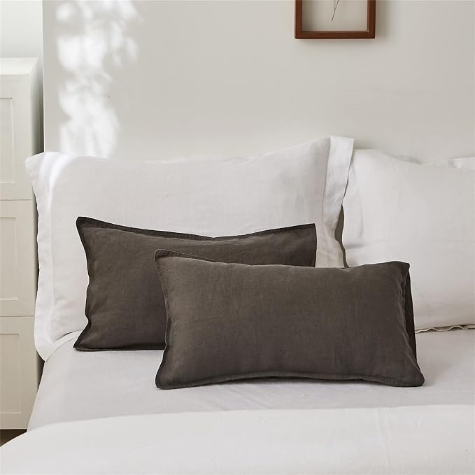 Simple&Opulence 100% Linen Lumbar Pillow Cover 12 x 20 Inches Set of 2 Rectangular Decorative Throw Cushion Cover for Couch Sofa Bed Living Room Office Soft Breathable Farmhouse - Dark Grey