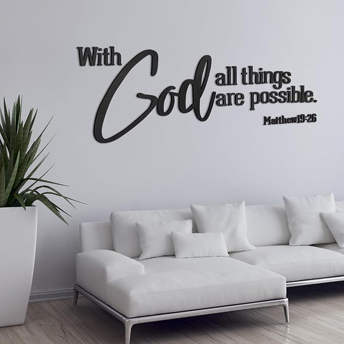 AceOrbit Christian Bible Verses Wall Art Decor with God All Things Are Possible15.7 x 40.9" Wooden Religious Scripture Jesus Wall Decor 3D Letters Hanging Prayer Decoration for Church Home