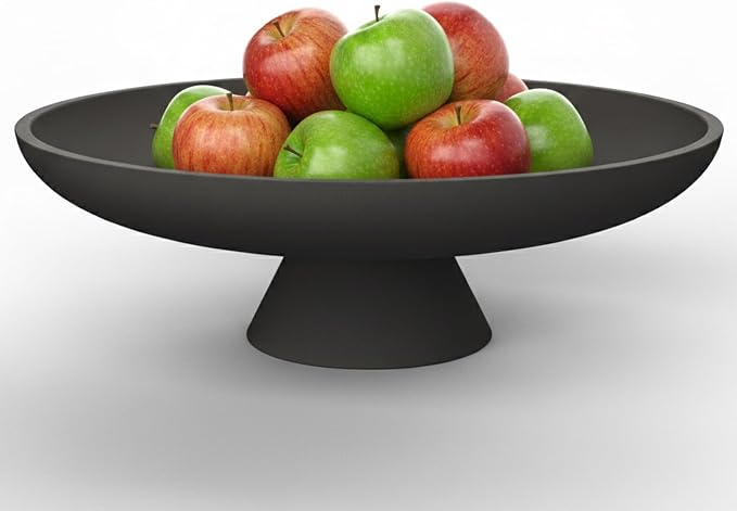 12 Inch Concrete Pedestal Catch All Fruit Key Decorative Bowl Black | Heavy duty concrete pedestal fruit key bowl with cork base, decor for kitchen counter, entryway & coffee table storage
