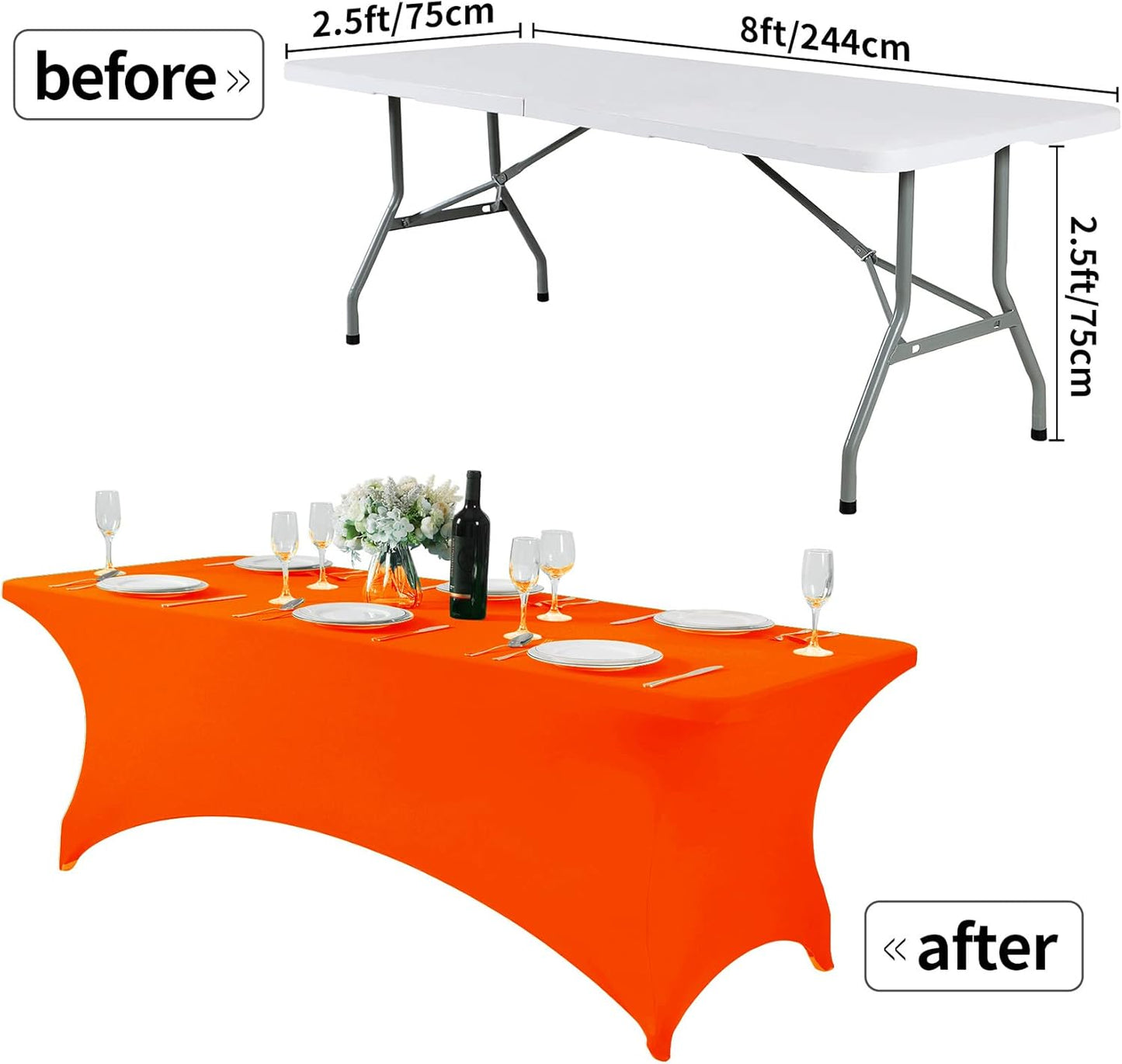 Spandex Table Cover for 8FT or 4ft or 6ft Table Universal Fitted Stretch Tablecloth for Party, Banquet, Wedding and Events-Neon Orange