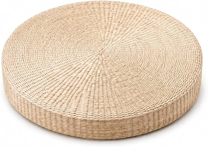 Round Tatami Floor Pillow, Handwoven Straw Cushion, Dia: 15.7" | Natural, Eco-friendly, Lightweight, Anti-Slip, Breathable, for Apartment Living Room Meditation Patio Outdoor Window Seat