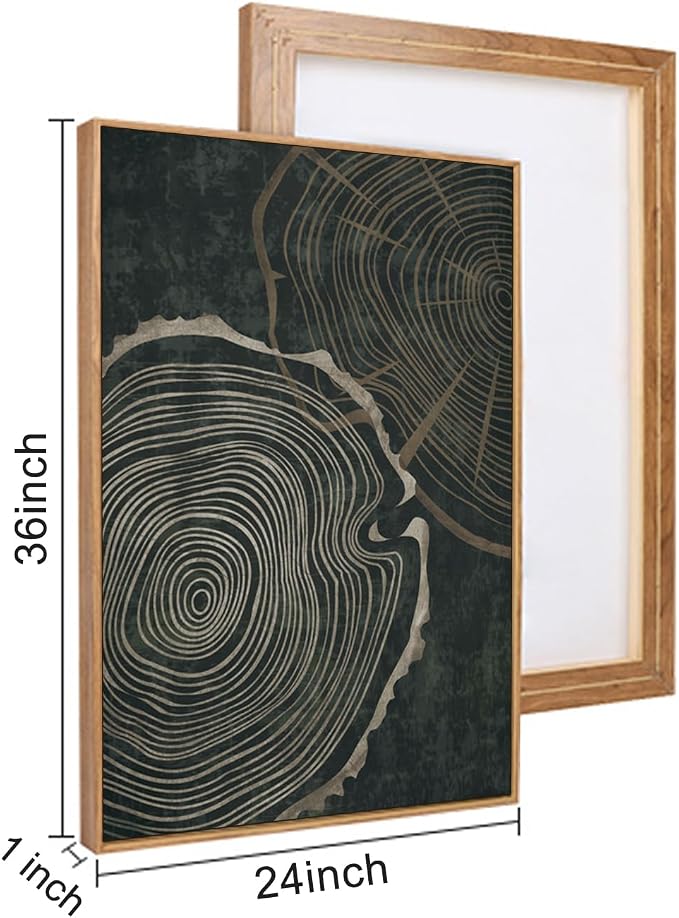Ausril Large Neutral Tree Ring Framed Canvas Wall Art Set, Modern Beige Wood Stump Wall Decor, Nature Tree Spiral Prints,Minimalist Black Gray Artwork for Living Room, Bedroom, Office - 24"x36"x3