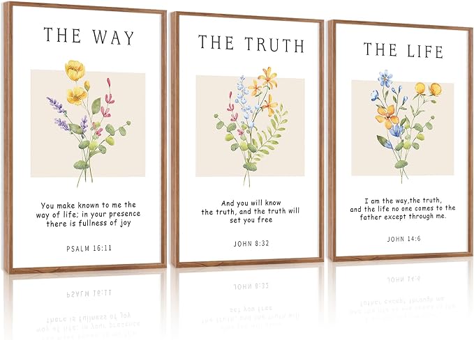 CHDITB Bible Verse Floral Framed Canvas Wall Art Set, Scripture Wall Decor, Christian Watercolor Botanical Painting, Inspirational Faith Art Prints for Living Room, Bedroom, Office 24"x36"x3
