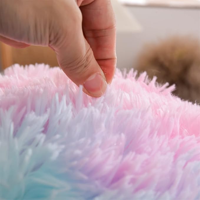 A Nice Night Faux Fur Reading Pillow Bed Wedge Large Adult Children Back Rest Support Cushion for Sit Up on Couch,Sofa,and Floor,Standard,PinkYellow
