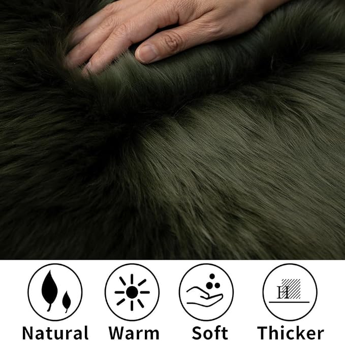Sheepskin Rug, Fluffy Shaggy Area Rug, Super Soft 24‘’ x 36‘’ Sheepskin Hair Rug, Plush Rug, Decorative Rugs for Bedroom, Children's Room, Living Room (Forest Green, 24" x 36")