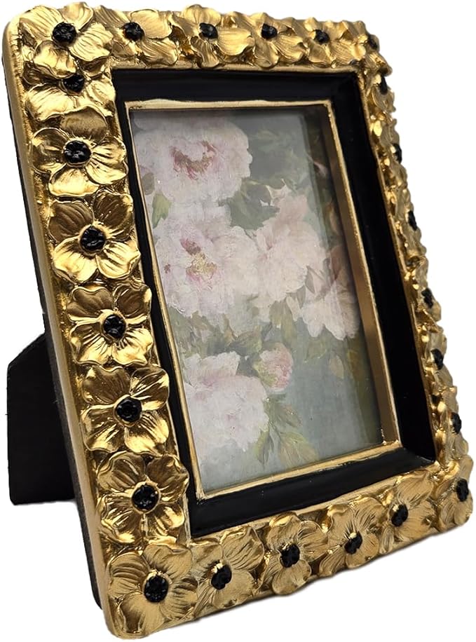 SYLVIA'S SHOP 2.5x3.5 Small Vintage Picture Frame, Mini Antique Gold Ornate Photo Frame, for Tabletop and Wall Display, Decorative Floral Design Retro Home Decor, Photo Gallery Art