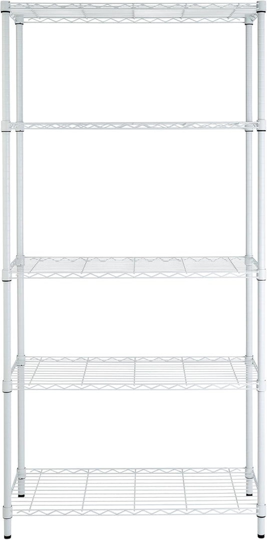 Honey-Can-Do 5-Tier Heavy-Duty Adjustable Shelves, Metal Storage Rack with 200-lb Shelf Capacity, White, 14" W x 36" L x 72" H