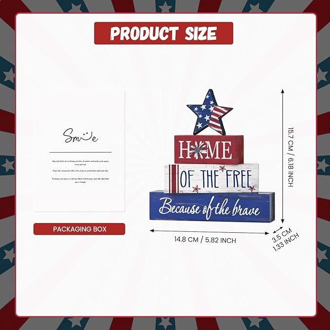 Smile 4 Pcs Veterans Day Patriotic Memorial Day Indoor Wooden Decor, Home of Free Tiered Tray Farmhouse Table Decoration for Home and Office