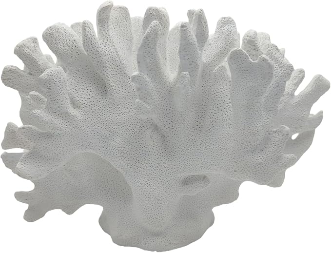 Etlemonde White Beach Coastal Fan Coral Decor Resin Statue - Faux Sea Coral Reef for Bathroom Shelf, Coffee Table, Nautical Minimalist Beach House Home Decor Accent