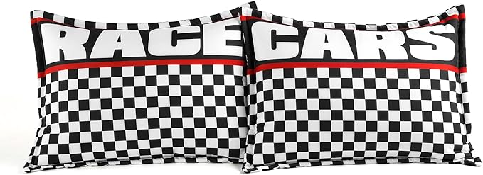 Lush Decor Racing Cars Reversible Comforter Queen Size 5 Piece Set Full/Queen Black & Multi - Kids Bedding Set Queen Comforter - Car Decor