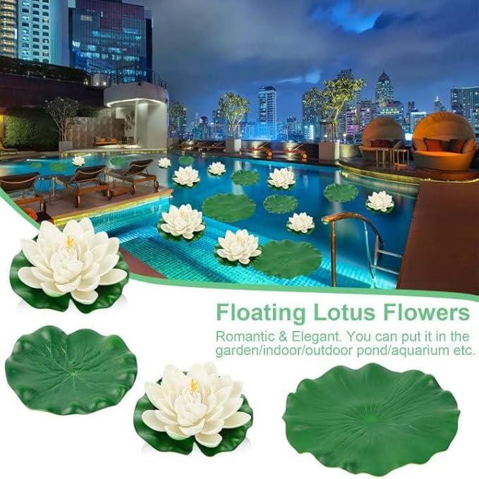 8Pcs Artificial Lotus Flower Decor, 7inch & 4inch Floating Foam Lotus Flowers, Outdoor Pond Plants, Water Lily Pads Decoration