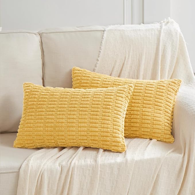 Fancy Homi 4 Packs Decorative Throw Pillow Covers for Living Room Couch Bed, Modern Farmhouse Boho Home Décor Accent Cushion Case, 20" x 12" (Pack of 4), Yellow