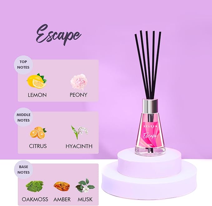 Xcleen 3 Pack Reed Diffuser, Scented Oil Diffuser with 15 Sticks, Escape/Vanilla/Moroccan Amber, Air Freshener for Bathroom & Office, Holiday Home Fragrance, Gift idea, Each 1.7Fl Oz, Total 5.1Oz