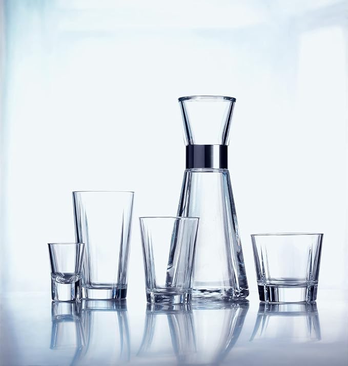 Rosendahl Grand Cru 30.4 oz. Water Carafe - Transparent Glass Pitcher with Stainless Steel Accents, Dishwasher Safe, Lead-free Modern Drinkware, Versatile Kitchen Accessory for Stylish Table Settings