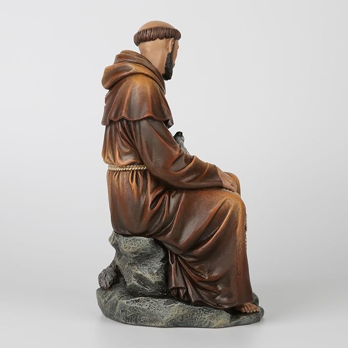 BC Catholic Saint Francis Statue, 10.5" H St. Francis of Assisi Inspirational Garden Figure, Religious Gift, Devotional Home décor, Renaissance Sculpture Handpainted by Buildclassic