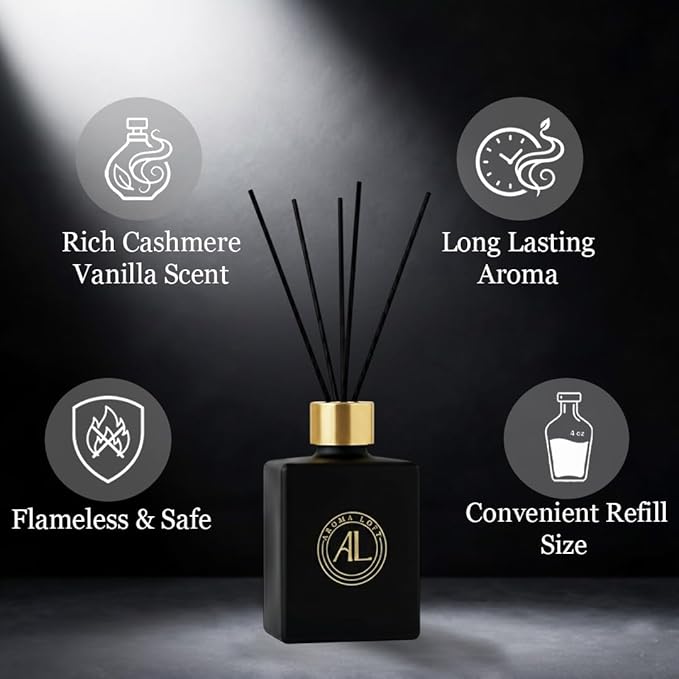 Reed Diffuser - Fragrance Diffuser for Home - 5 oz. Oil Diffuser Sticks - Bathroom Diffuser Set- Oil Diffuser Reeds - Scent Sticks in Oil-Office Smell Good Stuff (Black, Fresh Linen)