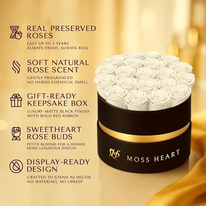 20 Mini Preserved Roses, Round Luxury Gift Box, Real Forever Roses Last 1+ Year, Premium Romantic Gift for Women, Wife, Girlfriend, Mother’s Day, Birthday, Anniversary, Valentine’s Day
