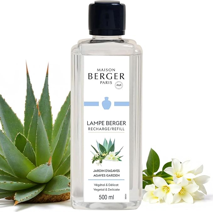 MAISON BERGER Agaves Garden Lampe Berger Refill, 500 ml (16.9 fl oz), 2-in-1 Catalytic System, Neutralizes Odors and Diffuses Fragrance, Lemon, Coffee, Blue Agave, Made in France