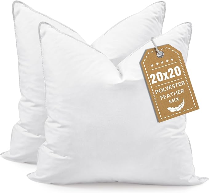 BHZ Throw Pillows 20x20 Euro Pillow Inserts Set of 2, Down Feather Alternative Pillow Inserts, Decorative Soft Large Square White Throw Pillows Insert for Couch Bed Dorm Sofa with Breathable Cover