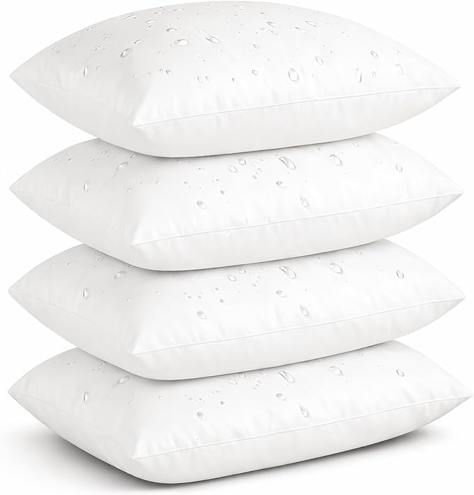 Oubonun 12x20 Outdoor Pillow Inserts (Pack of 4) - Square Waterproof Throw Pillow - Decorative Throw Pillows Insert for Couch Sofa Bed Patio Furniture - White Pillows