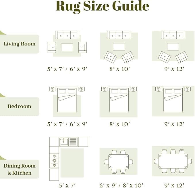Homemate Washable Rug 10x12 Area Rugs - Vintage Faux Wool Rugs for Living Room Bedroom Dining Room - Non Slip Foldable Carpet Indoor Area Rug for Home Decor（10'x12', Green