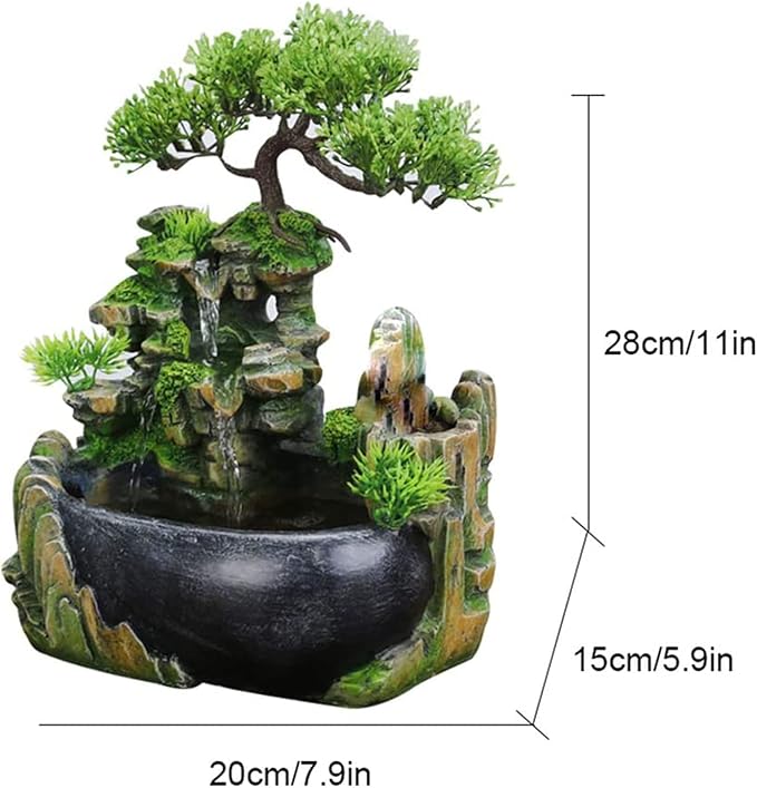 Rockery Stream Tabletop Fountain, Zen Meditation Indoor Waterfall Feature with Automatic Pump and Switch, Desktop Fountain for Home Office Bedroom Decoration (B)