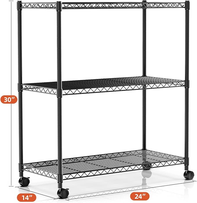 Simple Deluxe Heavy Duty 3-Tier Storage Shelves 750Lb Capacity, 24.02" D x 13.78" W x 29.92" H Shelving Unit for Pantry, Garage, Laundry and Kitchen, Black