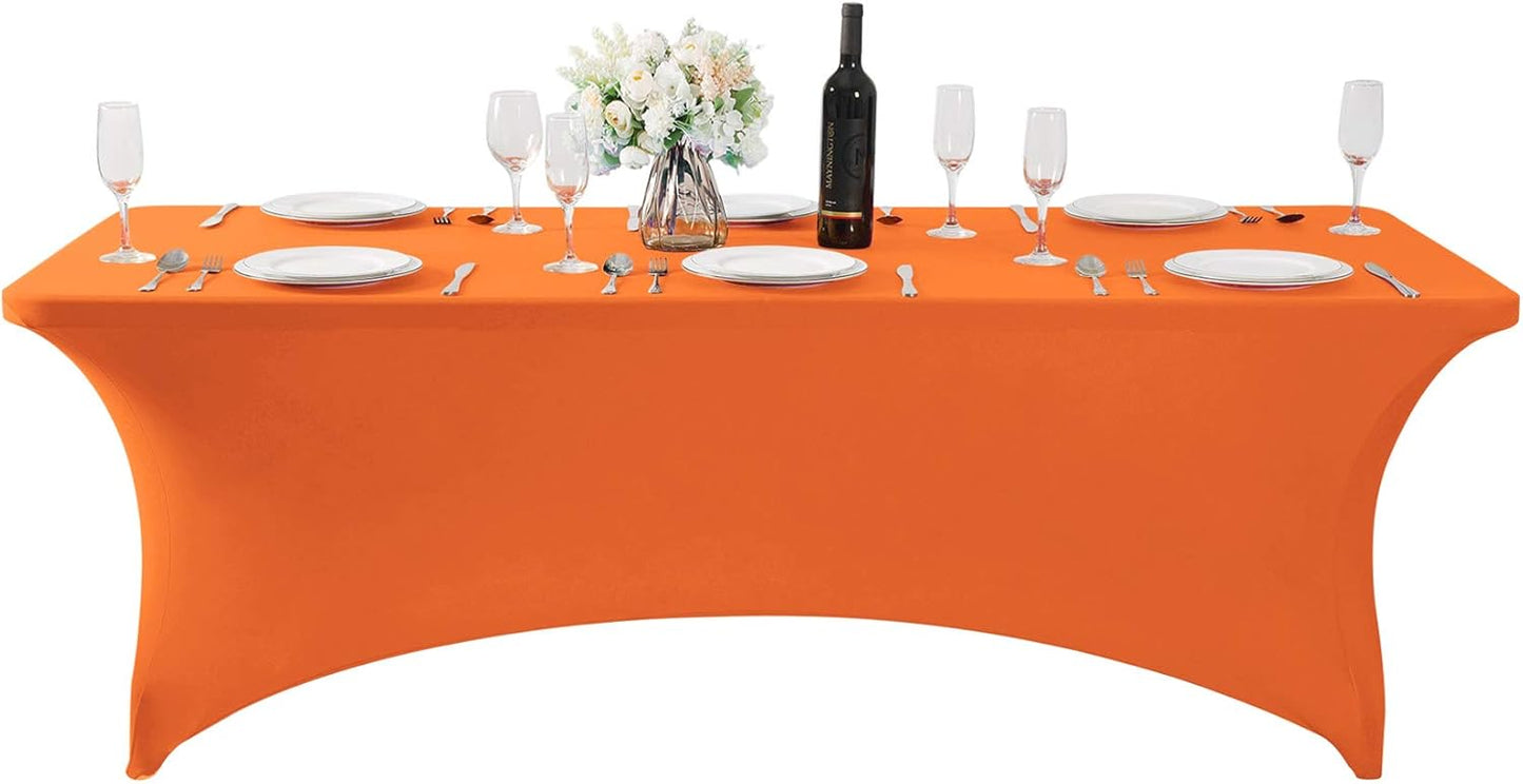 SuperO 2Pack Waterproof Spandex Table Cover for 8FT Table Universal Fitted Stretch Tablecloth for Party, Banquet, Wedding and Events-Orange