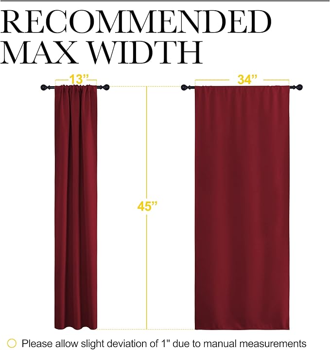 NICETOWN Christmas Burgundy Curtains Blackout Drape Panels - Lights Block Out Window Treatment Short Curtain Sets for Loft and Basement Decoration (Set of 2, 34 by 45-Inch)