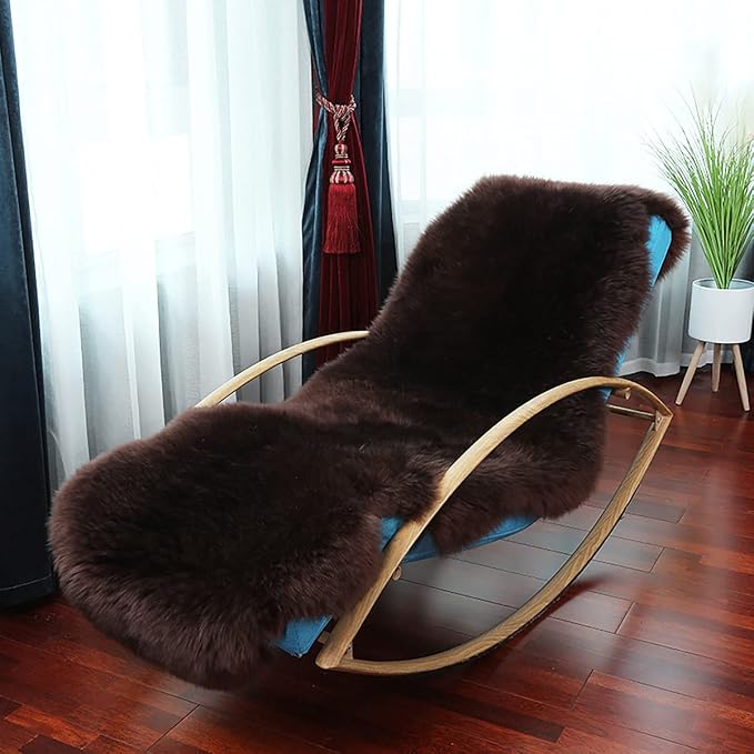 HUAHOO Premium Genuine Sheepskin Rug Brown Real Australia Sheepskin Natural Luxury Fluffy Lambskin Fur Area Rug Seat Covers for Kids Bedroom Sofa Chair Cover Pets Dogs Mat Double Pelt/2' x 6' Brown