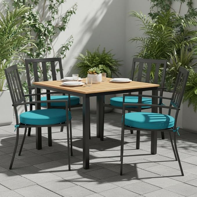 Set of 2 Outdoor 18 inch Round Patio Dining Chair Pads – Comfortable Fiber-Filled Seat Cushions with Ties, Reversible Polyester Fabric, Peacock
