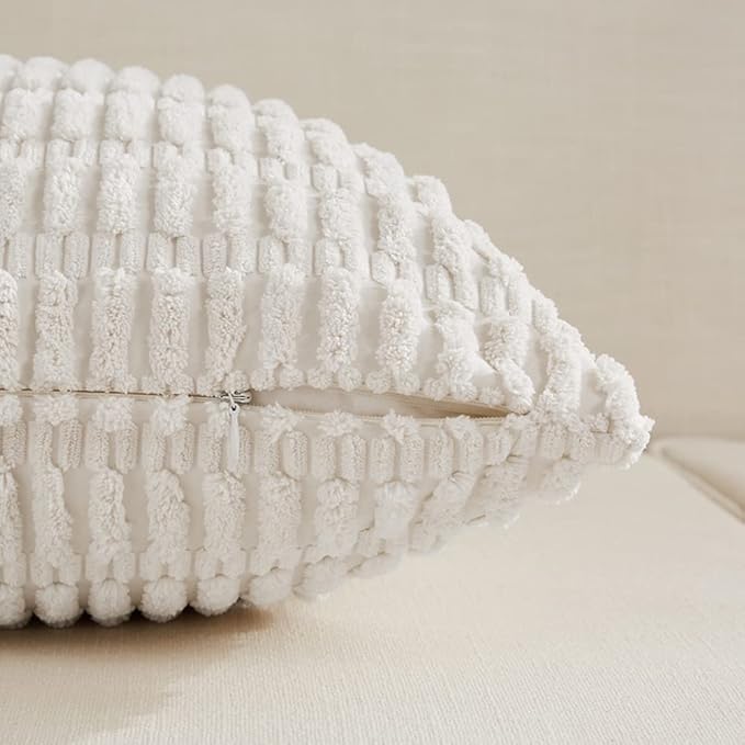 Fancy Homi 4 Packs Decorative Throw Pillow Covers for Living Room Couch Bed, Modern Farmhouse Boho Home Décor Accent Cushion Case, 18" x 18" (Pack of 4), White