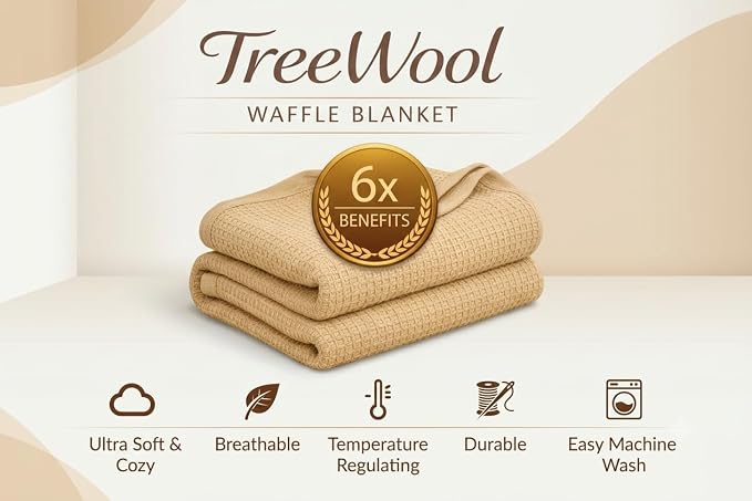 TreeWool Premium 100% Cotton Waffle Queen Blanket (90"x90", Soft Pink) | Breathable Lightweight Moisture Wicking Soft Knit Thermal Blanket for Summer, Bed or Sofa All-season Comfort Machine Washable