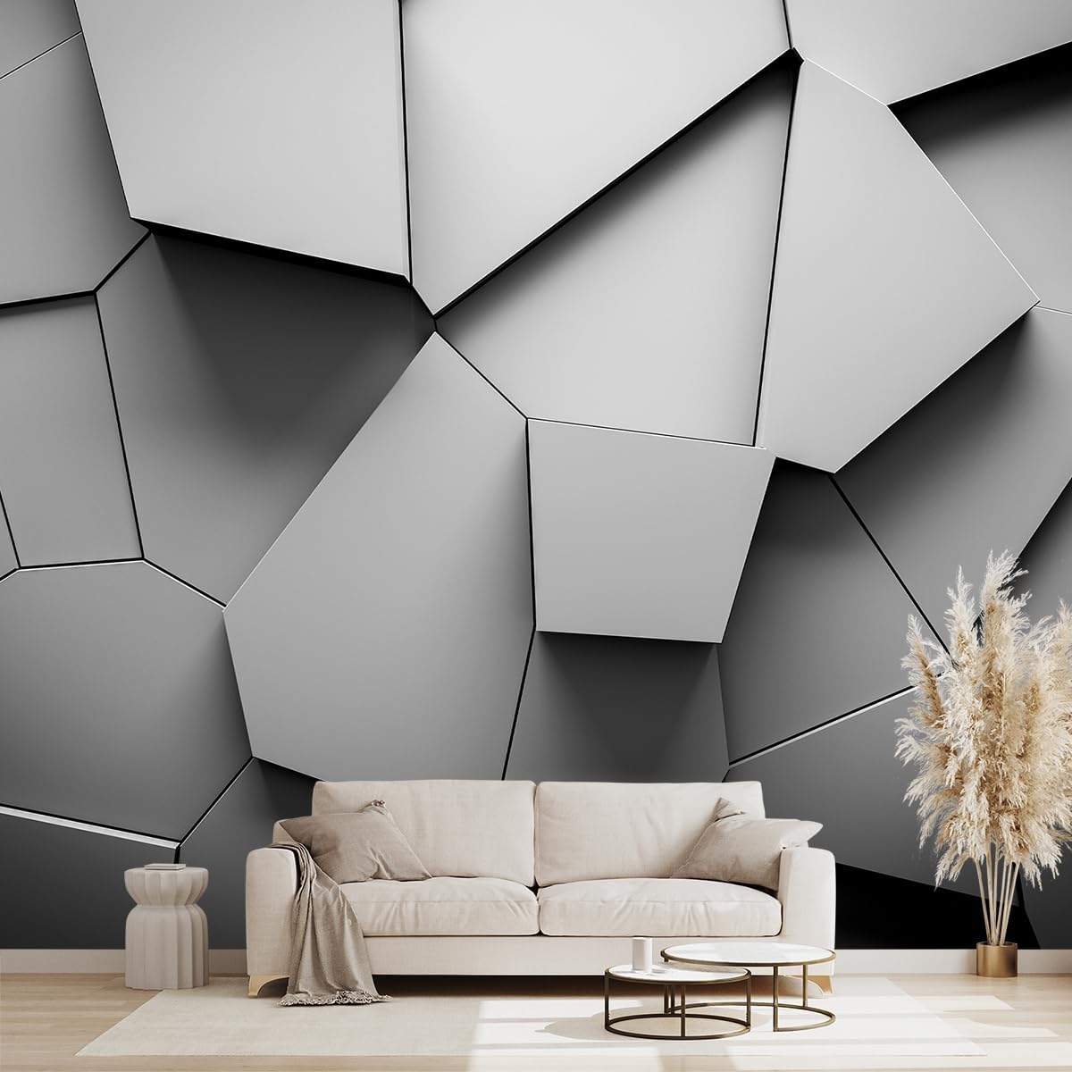 Grey Geometry wallpeper Living Room Bedroom Office Wall Mural - 137"x96"（Not Peel and Stick）