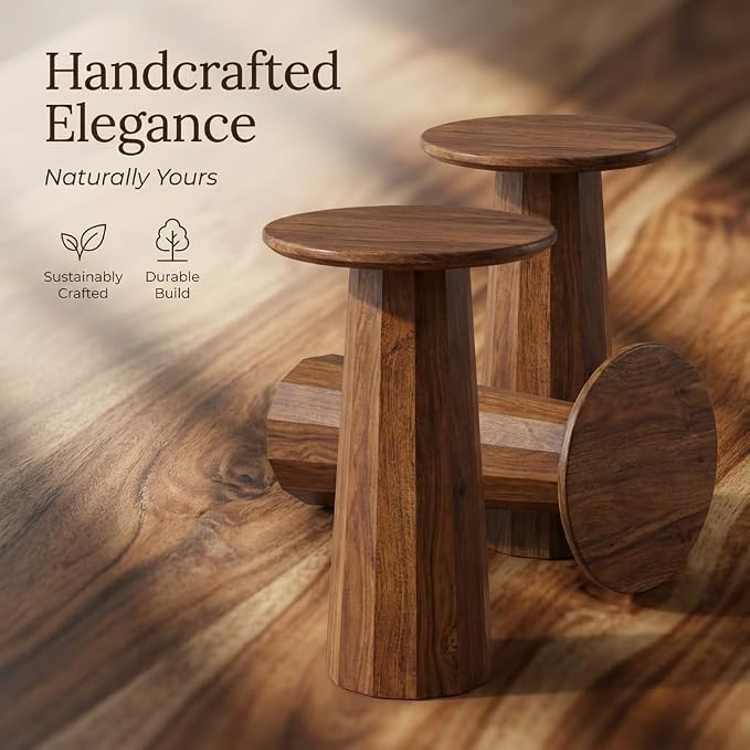 Relso Enteka Solid Mango Wood End Table – 24" Tall Accent Side Table with Walnut Finish | Handcrafted Coffee Table, No Assembly Required | Perfect for Modern Living Rooms, Farmhouses, Small Spaces