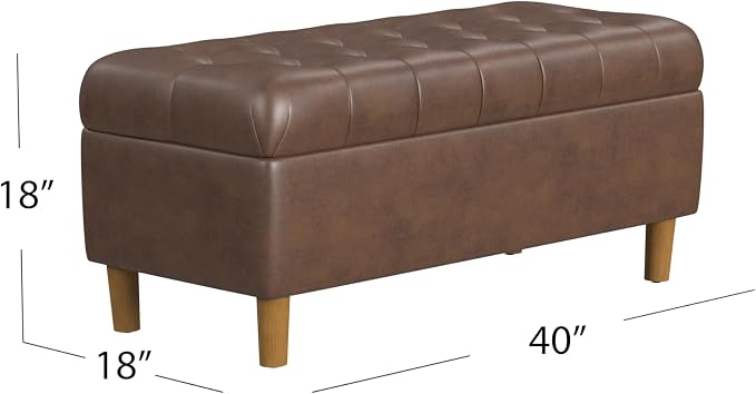 HomePop 40" Ainsley Button Tufted Storage Bench - Brown Faux Leather