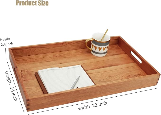 22"x14" Large Black Walnut Rectangle Ottoman Serving Tray | Solid black walnut wood, Rectangle with built-in handles. Classic decorative serving tray serve coffee, tea & home decor