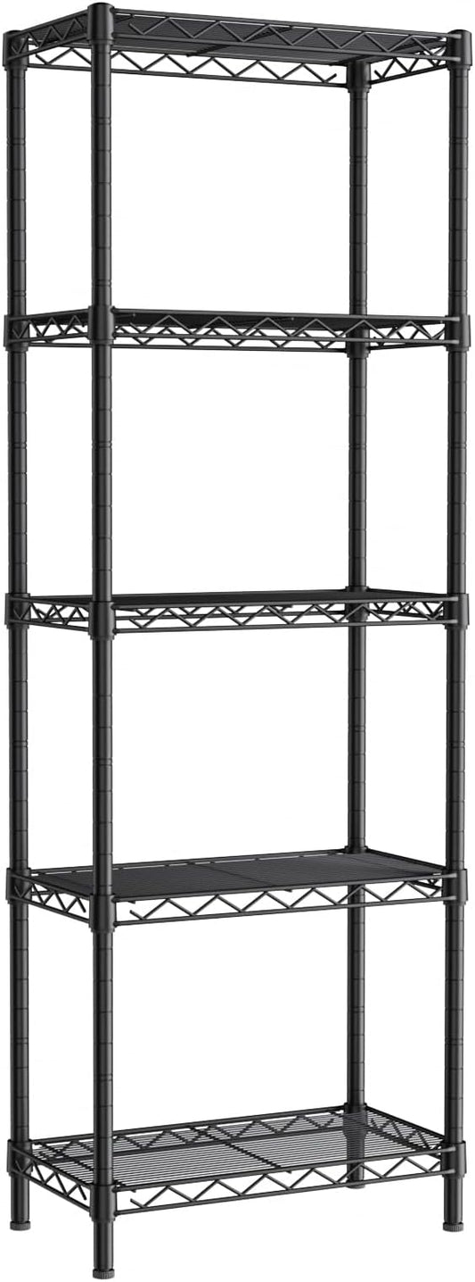 Golpart Small 5 tire Shelves Storage Wire Shelving Unit Metal Shelf Adjustable Organizers Storage Shelving for Bathroom Laundry Room Kitchen Pantry10”D x 16”W x 55”H Black