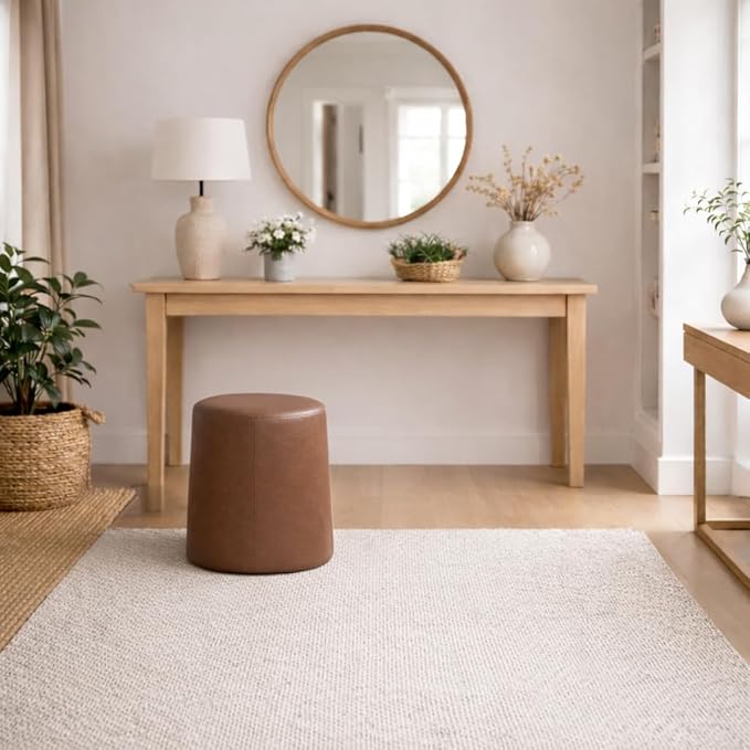 HomePop Faux Leather Organic Shape Ottoman (No Lid, Seat Only) | HomePop Home Décor | Round Pouf Foot Rest – Chestnut Faux Leather Faux Leather