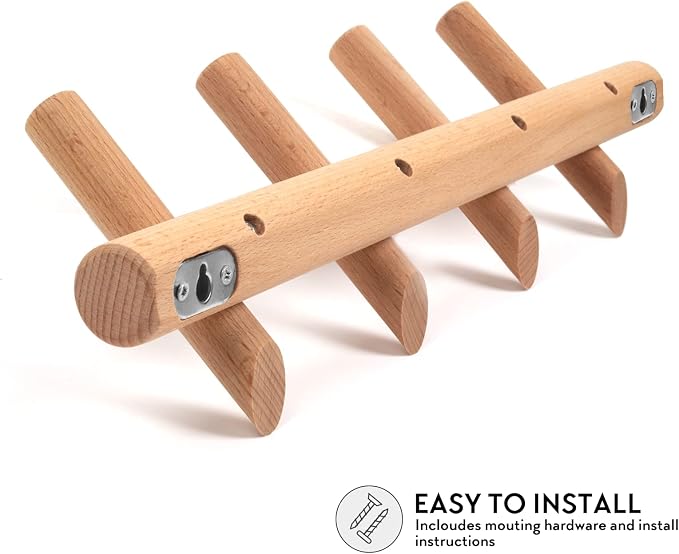 KYSMOTIC Wooden Coat Rack Wall Mounted | Modern Wood Coat Hooks for Entryway, Bedroom, Bathroom | 4 Pegs Wood Wall Hook for Hanging Clothes Robes Towels Hats