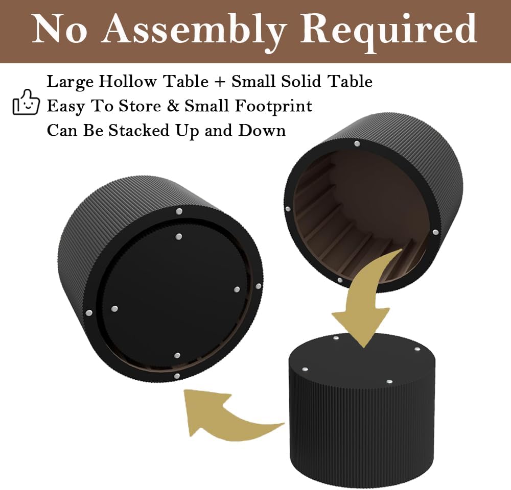 Round Nesting Coffee Table Black Round Fluted Coffee Table Set of 2 for Living Room Small Circle Drum Nested Coffee Tables (Black A 18in)