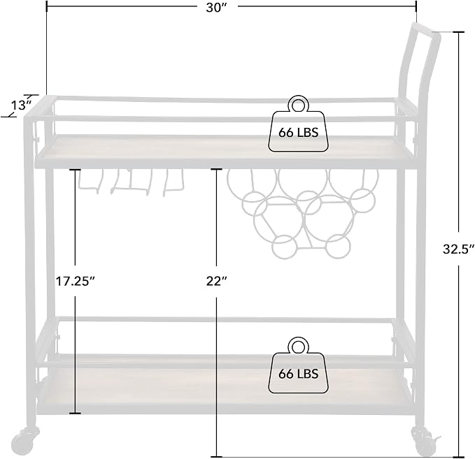 FirsTime & Co. Black and Brown Gardner Bar Cart, 2 Tier Mobile Mini Bar, Kitchen Serving Cart and Coffee Station with Storage for Wine and Glasses, Metal and Wood, Modern