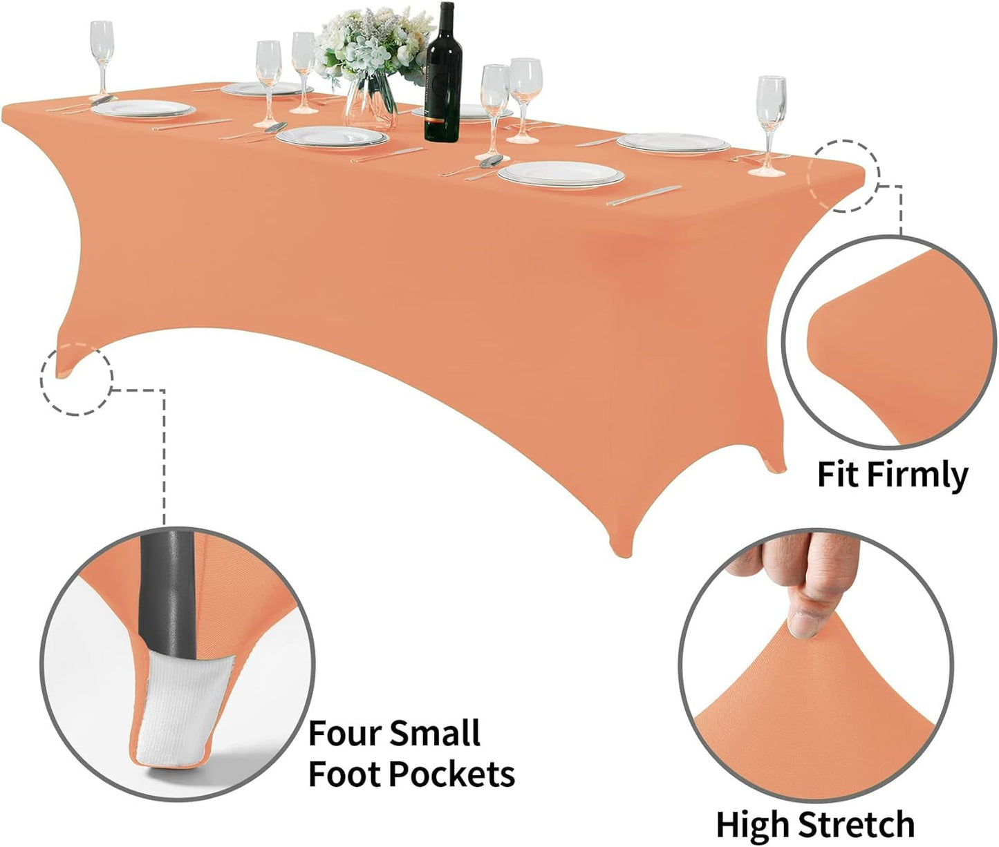 Spandex Table Cover for 8FT or 4ft or 6ft Table Universal Fitted Stretch Tablecloth for Party, Banquet, Wedding and Events-Peach