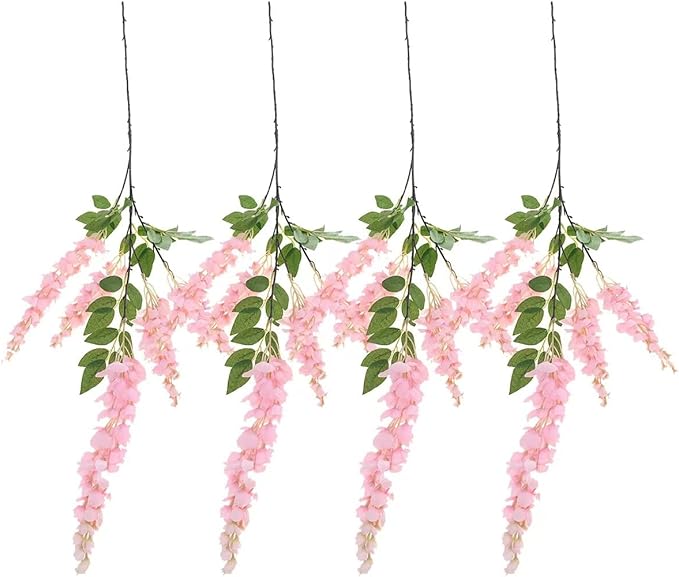 4pcs Large Size 47.2-inch Artificial Fake Wisteria Hanging Flower Garland Silk Flower String Home Party Decoration White Blue Pink Purple (Pink)