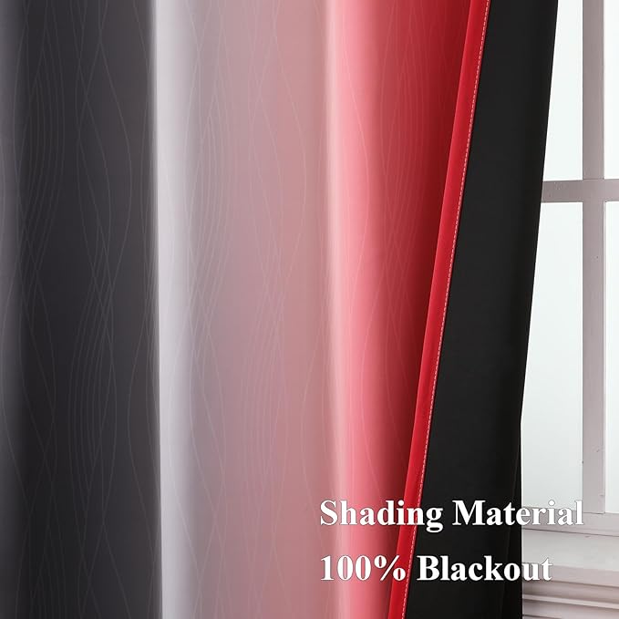 Estelar Textiler Red and Black Blackout Curtains for Bedroom, Thermal Insulated Drapes 108 Inches Long, Full Light Blocking Energy Saving Long Curtains for Living Room, 52Wx108L, 2 Panels